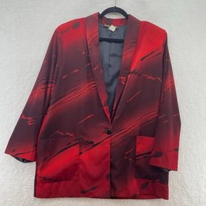 VTG Emily Adams Womens Blazer size XL Artsy Red button pocket career